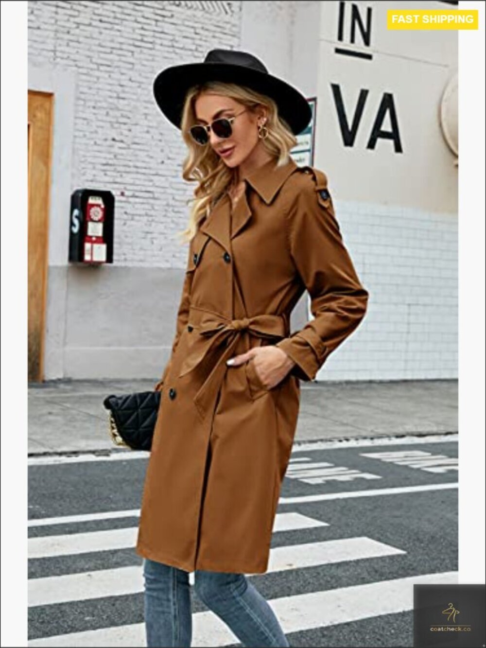 Classic Slim Fit Trench Coat Elegant Windproof Double Breasted Belted Overcoat - Picture 2 of 7